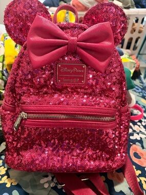 Disney Pink Sequin Minnie Ear Backpack with Bow